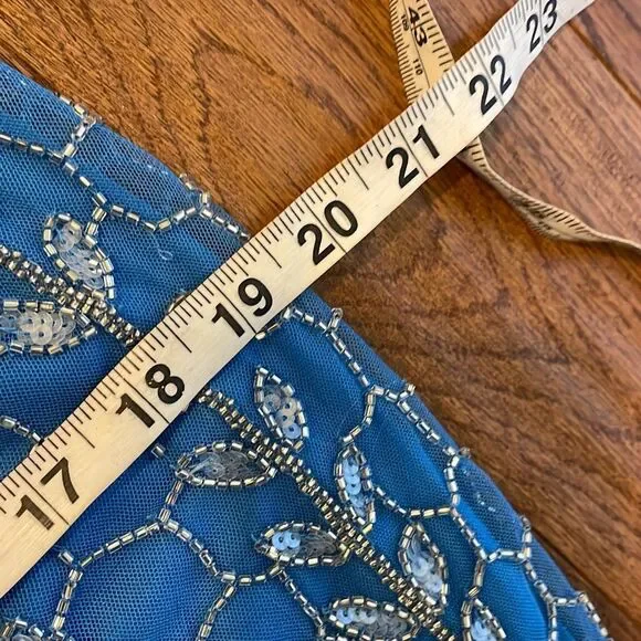 Adrianna Papell blue embellished beaded overlay mermaid occasion dress 12